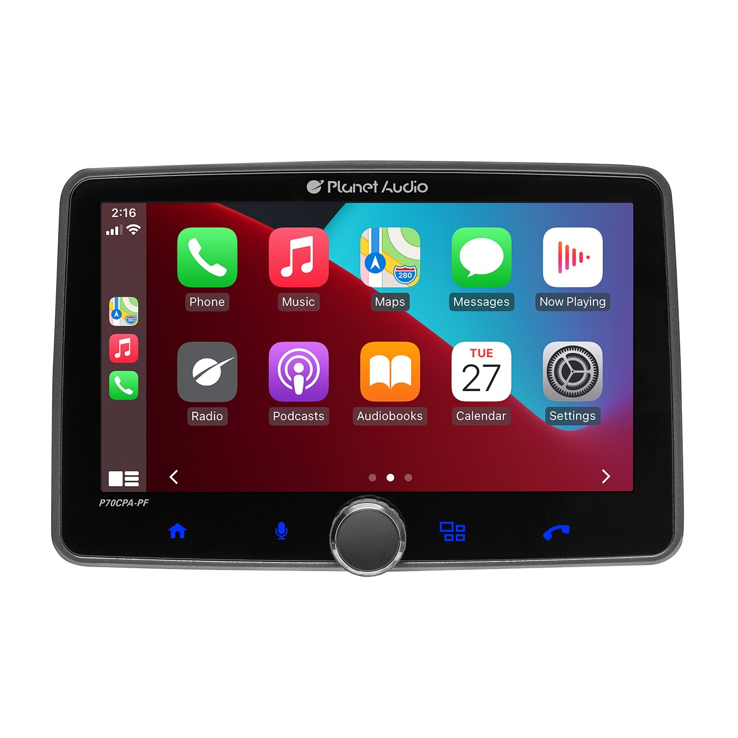 Planet Pro P70CPA-PF Single-DIN, Wired Apple CarPlay & Android Auto, MECH-LESS Multimedia Player (no CD/DVD) 7" Touchscreen Bluetooth