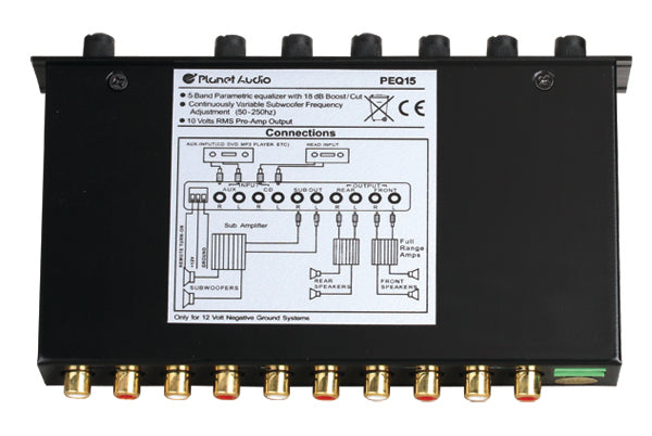 Planet Audio PEQ15 5 Band Pre-Amp Equalizer w/ Remote Subwoofer Level Control